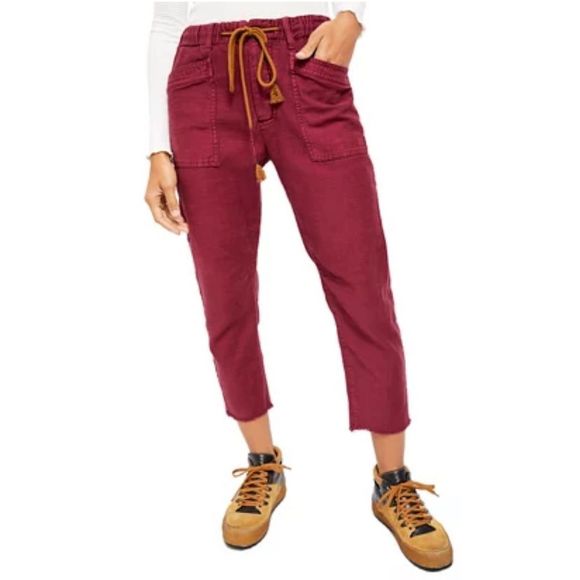 Free People Pants - Free People Drawn Up Boyfriend Pants Maroon Burgundy Color Size Small